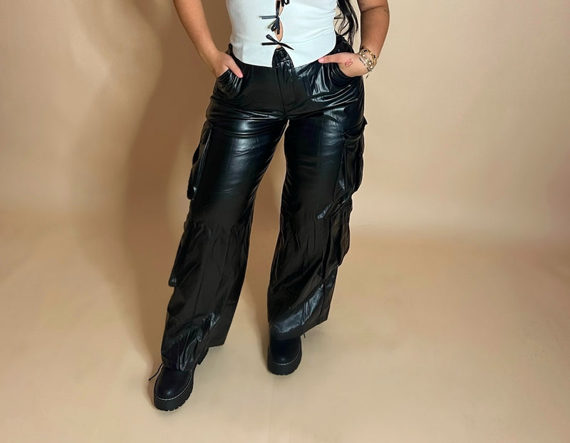 LEATHERETTE WIDE LEG PANT