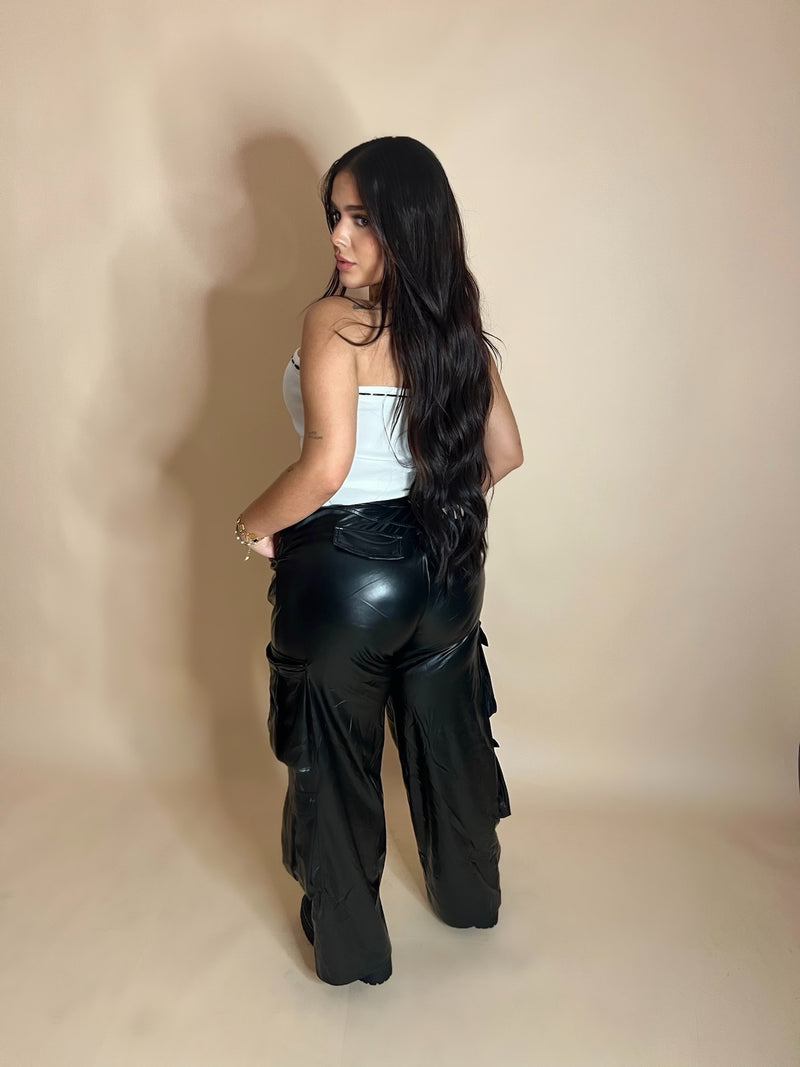 LEATHERETTE WIDE LEG PANT