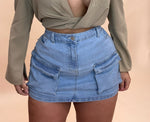 DENIM CARGO SKIRT (LIGHT)