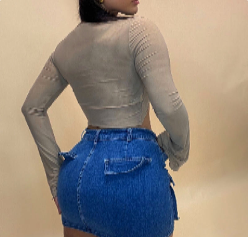 DENIM CARGO SKIRT